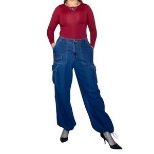 Aeropostale Denim Cargo Parachute Wide-Leg Pants – Women’s Size 4
